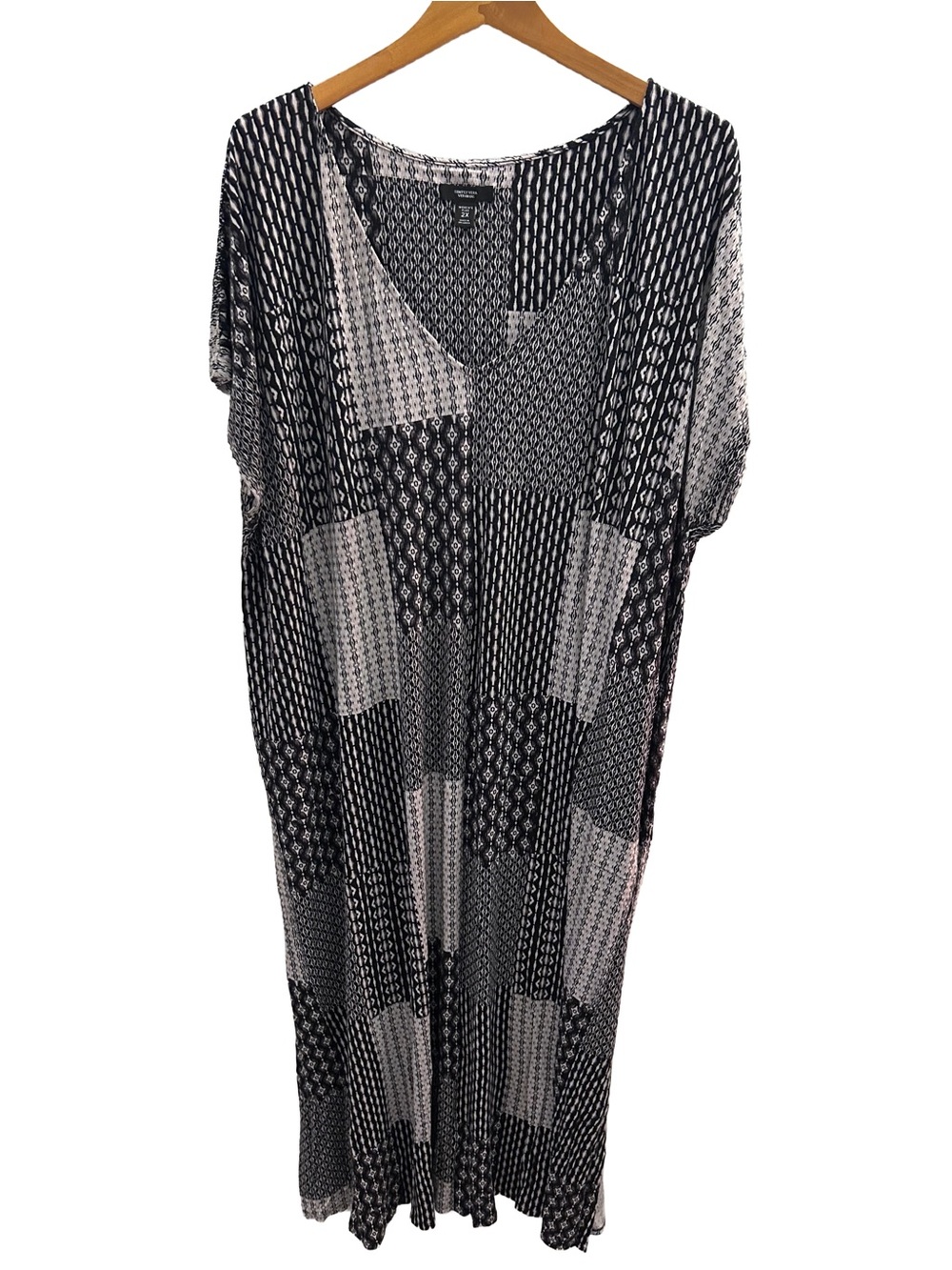 Simply Vera Vera Wang Black and White Patchwork Printed Kaftan 2X - Picture 2 of 6
